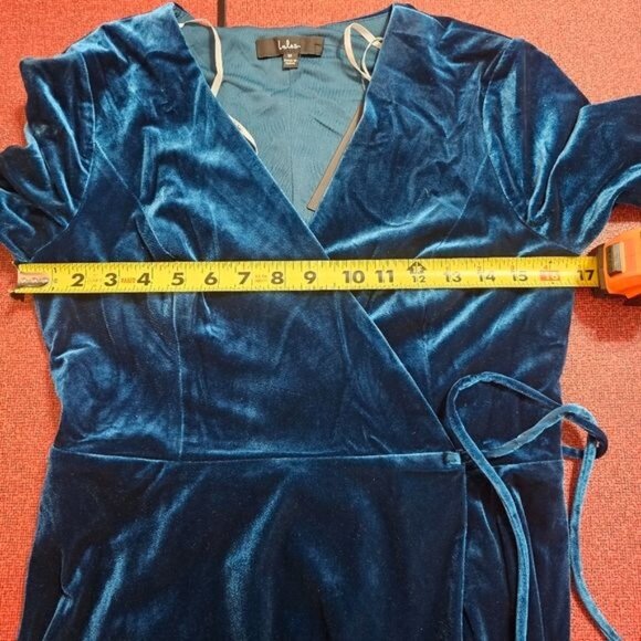 Lulus Jacinda Teal Blue Velvet Wrap Maxi Dress Sz M Renaissance Dark Romance - Picture 12 of 12